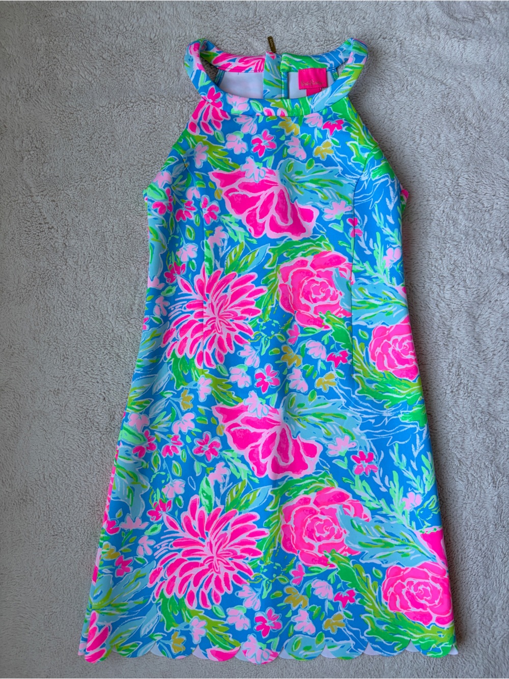 Lilly Pulizter Girls Floral Halter Dress - Pink & Blue Size 14 - Picture 3 of 8